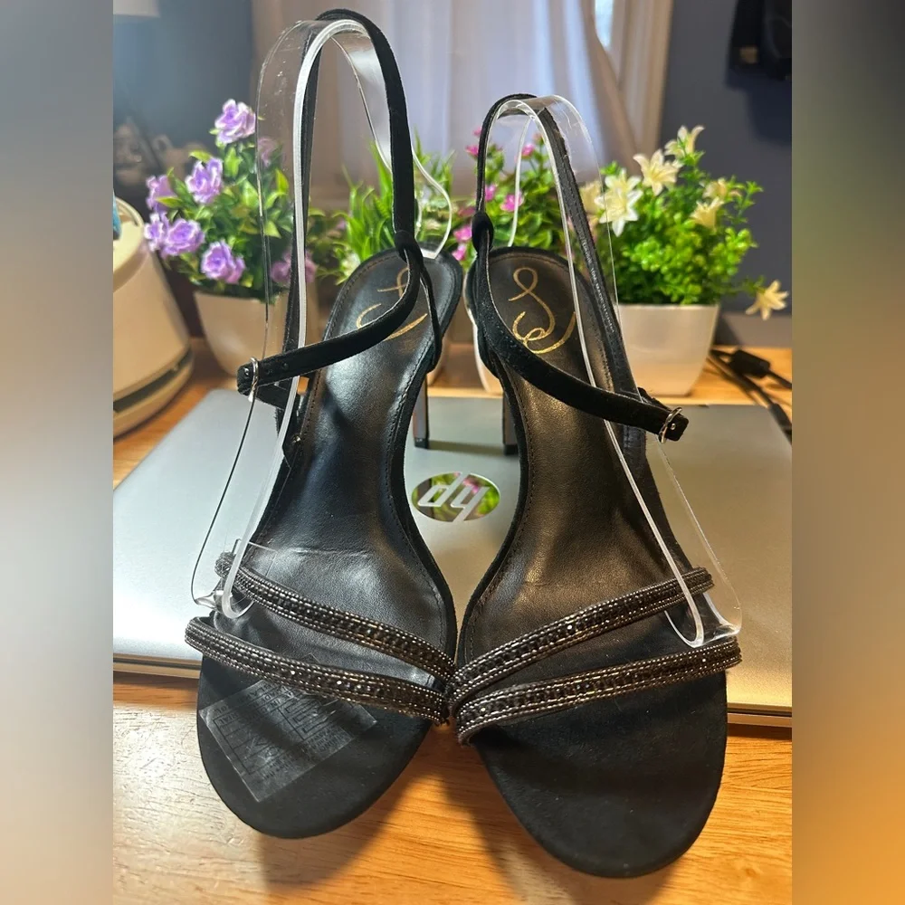 Sam Edelman High Heel Strapped Rhinestone Black Shoes Sz 10M - Picture 3 of 12